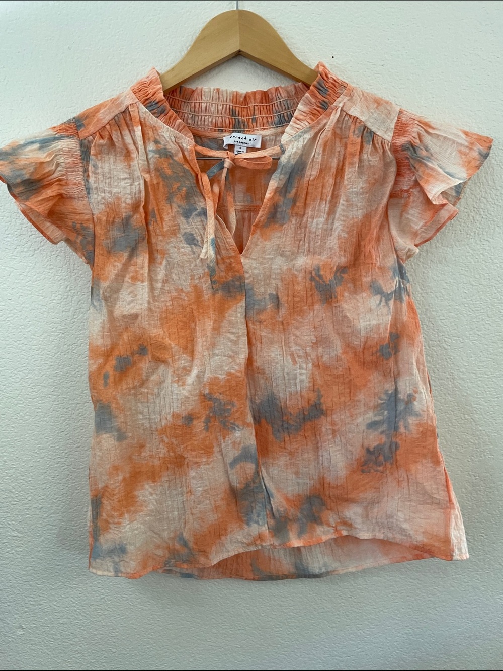 Current Air Orange and Gray Tie-Dye Flutter Sleeve Blouse y2k s